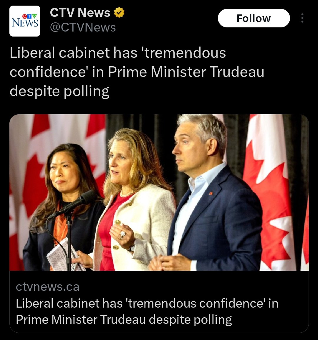 As our taxpayer-funded retreat wraps up, we've learned two things.

1. My Ministers support me, despite polling data.

2. My Ministers can't read polling data.

That means I can continue to govern with a coalition that nobody voted for, while Canadians beg for an election.