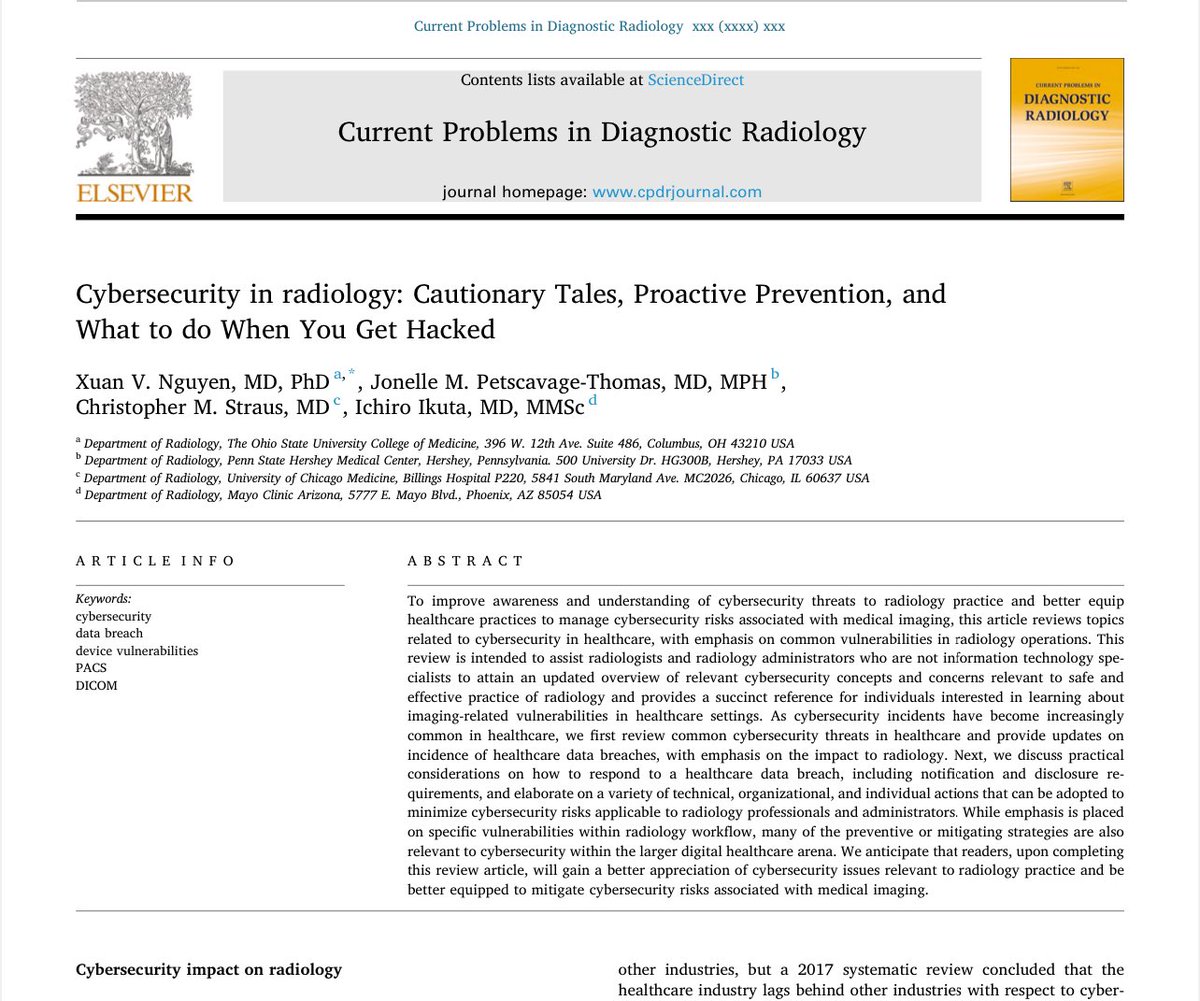 Ichiro Ikuta, MD, MMSc (@radiology_ninja) on Twitter photo “Sea-Tac Airport officials confirm cyberattack disrupted service, websites”~<a href="/seattletimes/">The Seattle Times</a>
😯
“Cybersecurity in radiology: Cautionary Tales, Proactive Prevention, and What to do When You Get Hacked”
pubmed.ncbi.nlm.nih.gov/39003122/
🤔
#CyberSecurity “Sea-Tac Airport officials confirm cyberattack disrupted service, websites”~<a href="/seattletimes/">The Seattle Times</a>
😯
“Cybersecurity in radiology: Cautionary Tales, Proactive Prevention, and What to do When You Get Hacked”
pubmed.ncbi.nlm.nih.gov/39003122/
🤔
#CyberSecurity