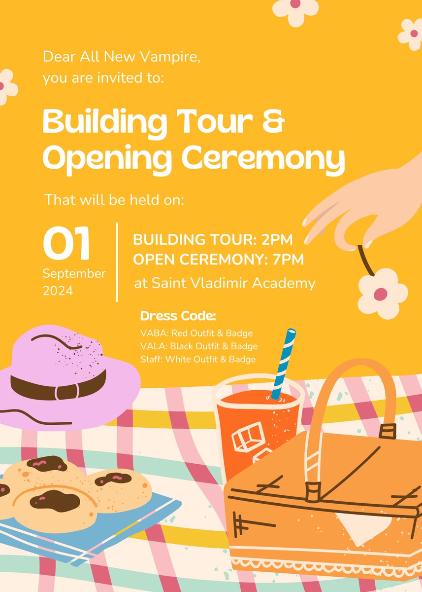 Dear All New Vampire 122nd Gen,

It is with great pleasure that we extend to you an invitation to our Building Tour and Opening Ceremony, where we shall warmly welcome our newest vampire. We would be most pleased to have you join us.

Regards,
VNA.

&amp;. @SVA_NVCorner