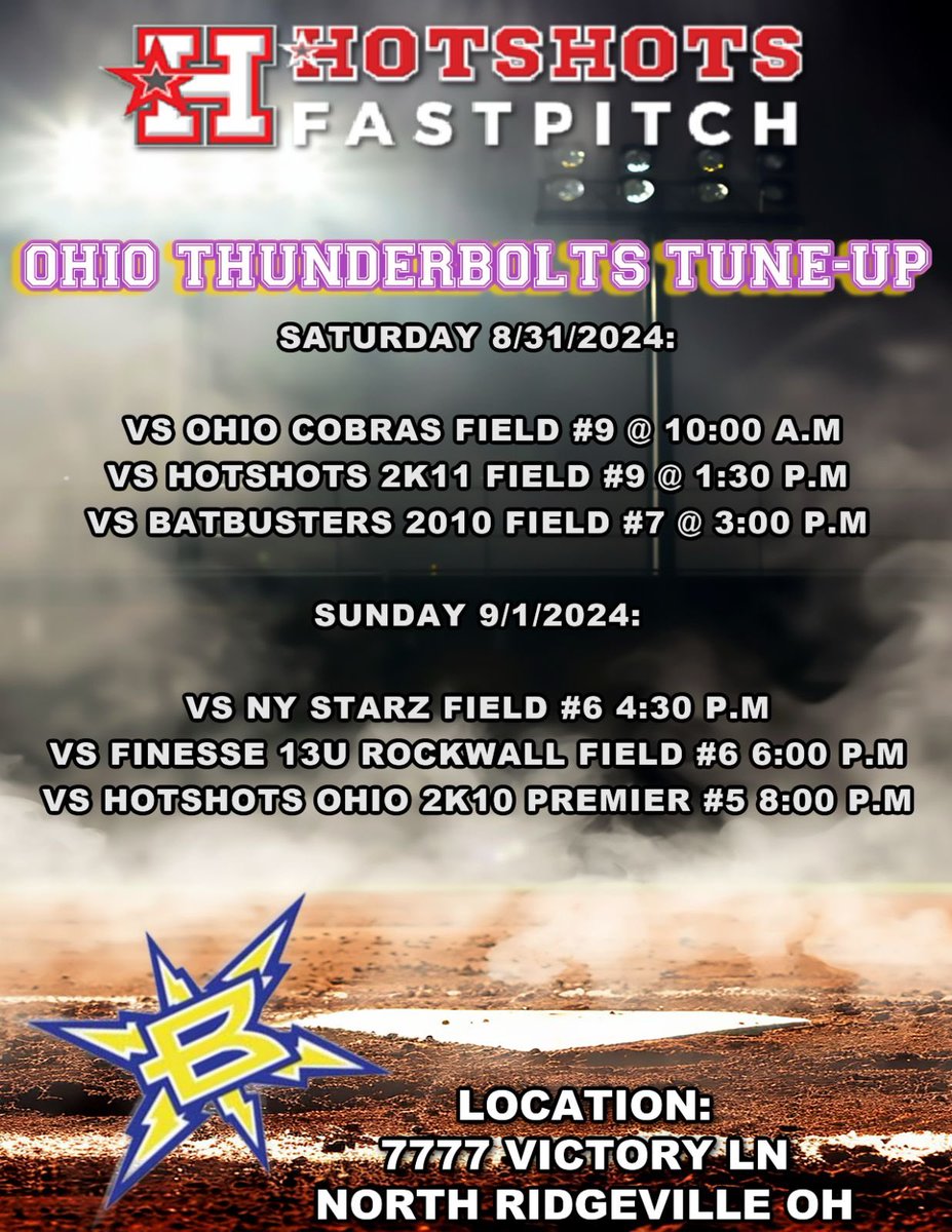 🚨THE HOTSHOTS ARE LIVE🚨

Starting off our first year of 14u in North Ridgeville this weekend!! come out and support our girls! #bangbang #hotshotsnation