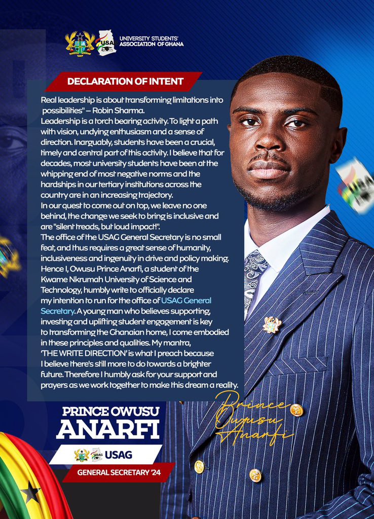 PeterAsamoah09's tweet image. Now the game is on; let’s get our sleeves rolled!!

Prince Owusu Anarfi For USAG GENERAL SECRETARY!🇬🇭

#THEWRITEDIRECTION✅