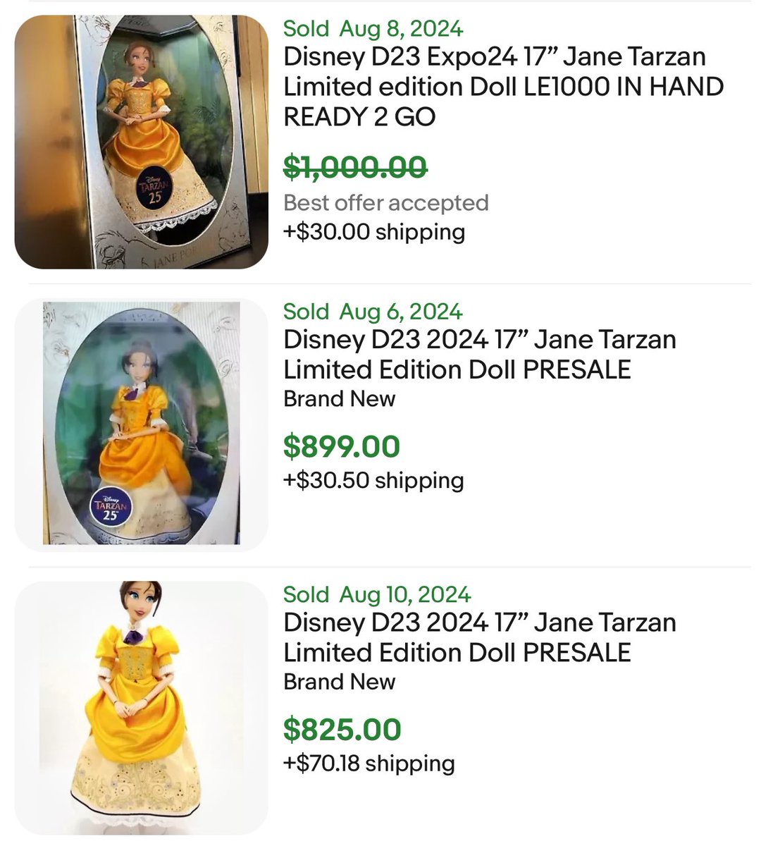 These dolls were $299 each. Both selling for around $1,000 on eBay.