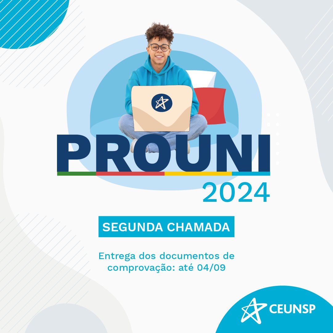 CEUNSP's tweet photo. 📢 SAIU O RESULTADO DOS PRÉ-SELECIONADOS NA SEGUNDA CHAMADA DO PROUNI 2024.2! 

O prazo para entrega dos documentos e comprovação das informações vai até 04/09. Fique atento e não perca essa chance! 

Entenda: https://t.co/j7hA9k3zMO https://t.co/Y0Lo95tUZB