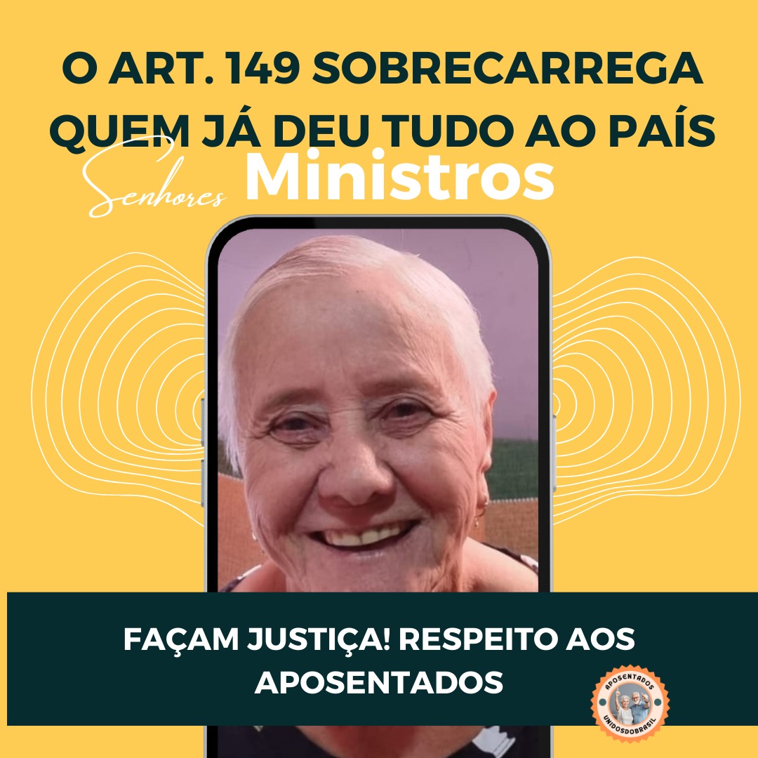 Min. do STF, aposentados apelam por justiça previdenciária: considerem inconstitucional o art. 149 da EC103/19, garantindo equidade.  @nunesmarquesK
<a href="/MinAMendonca/">André Mendonça</a>
<a href="/Cristianozaninm/">Cristiano Zanin Martins</a>
<a href="/FlavioDino/">Flávio Dino 🇧🇷</a>
👇
Valorizem Aposentados
#AposentadoriaHonrada 
Qtd8