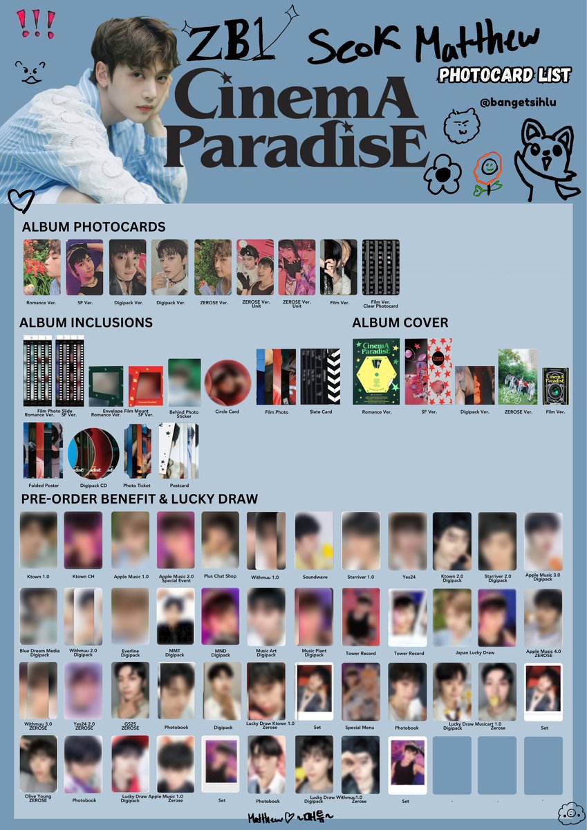 ZEROBASEONE ZB1 SEOK MATTHEW CINEMA PARADISE PHOTOCARD LIST