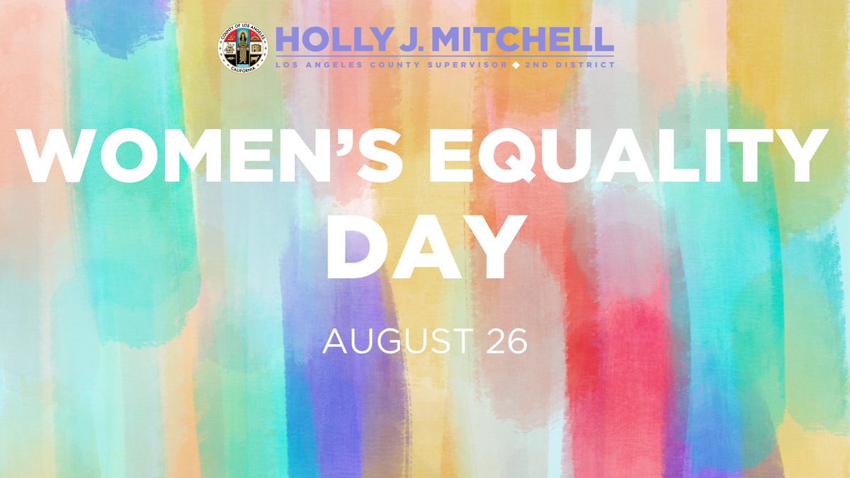 HollyJMitchell's tweet photo. Today, on Women's Equality Day, we commemorate the passage of the 19th Amendment, which granted women the right to vote in 1920. However, this milestone did not afford all women equality. While times have improved, we still have much-needed work to do to ensure equitable futures for all women and girls. To learn more about how LA County's Women's Commission is helping to support our departments and teams in ending disparities among women and girls, please visit: https://t.co/wkpmk0uhUf