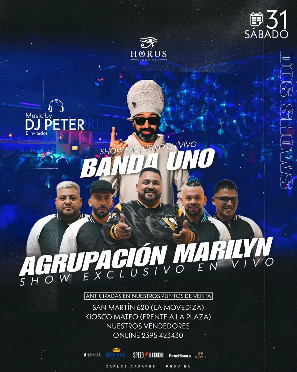 Mira que sábado tenemos!! Te lo vas a perder?🔥🔥

🎉Las entradas están volando! No te quedes afuera! 
Agrupacion Marilyn junto a Banda uno!! Dos shows de primer nivel! 

🎫Anticipadas en venta en kiosco Mateo y en despensa la movediza. 
👉🏻Podes comprarla online al 2395423430
