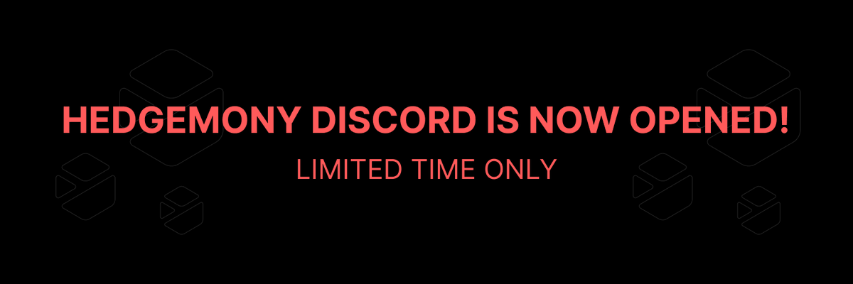 HEDGEMONY DISCORD IS NOW OPENED!

Our Discord server is live for the next 6 hours!

🔐 Limited-time access for the Hedgemony community
🎉 The first round of interns will be announced tomorrow

Interested in being an intern? Apply here: forms.gle/MdEUuSC9Lk4mMP…

To get the OG role