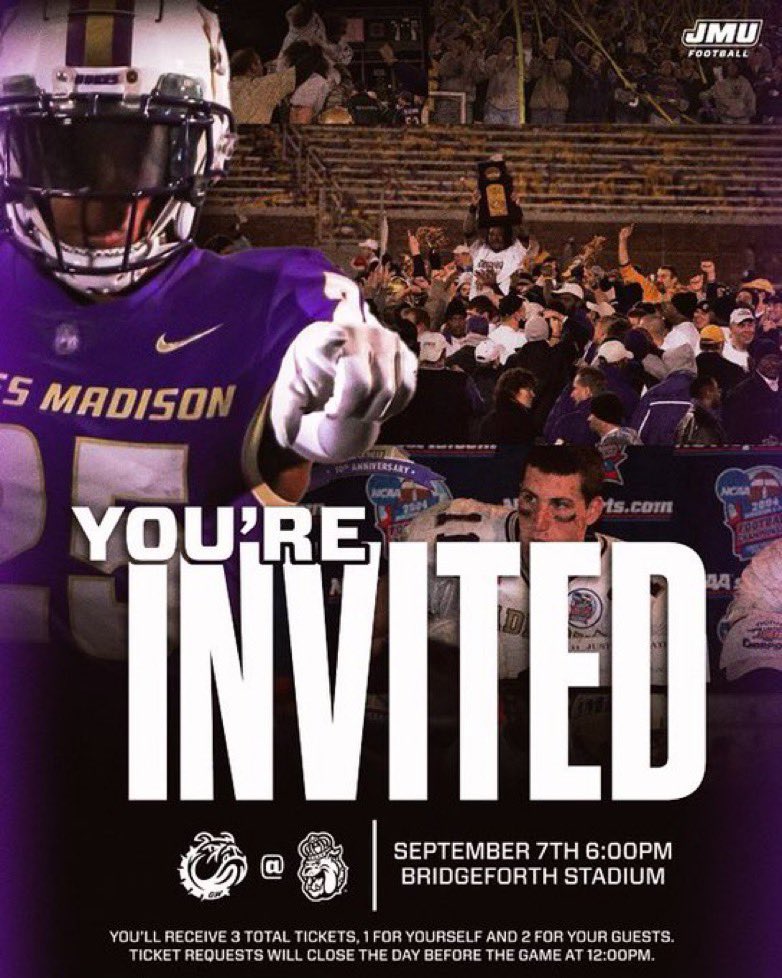 Excited to be down September 7th at James Madison university can’t wait!! <a href="/JMUFootball/">JMU Football</a> <a href="/JMUFBRecruiting/">JMU Football Recruiting</a>