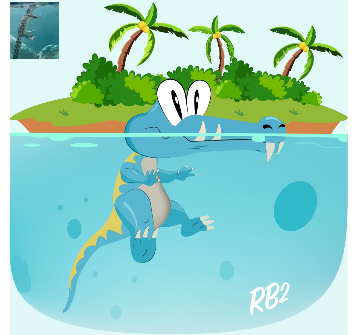 REXBLASTER2's tweet image. Alligator Klaptrap floating in water 🐊#Nintendo #klaptrap #DonkeyKongCountry #NintendoFanart #digitaldrawing #illustration #illustrationfanart