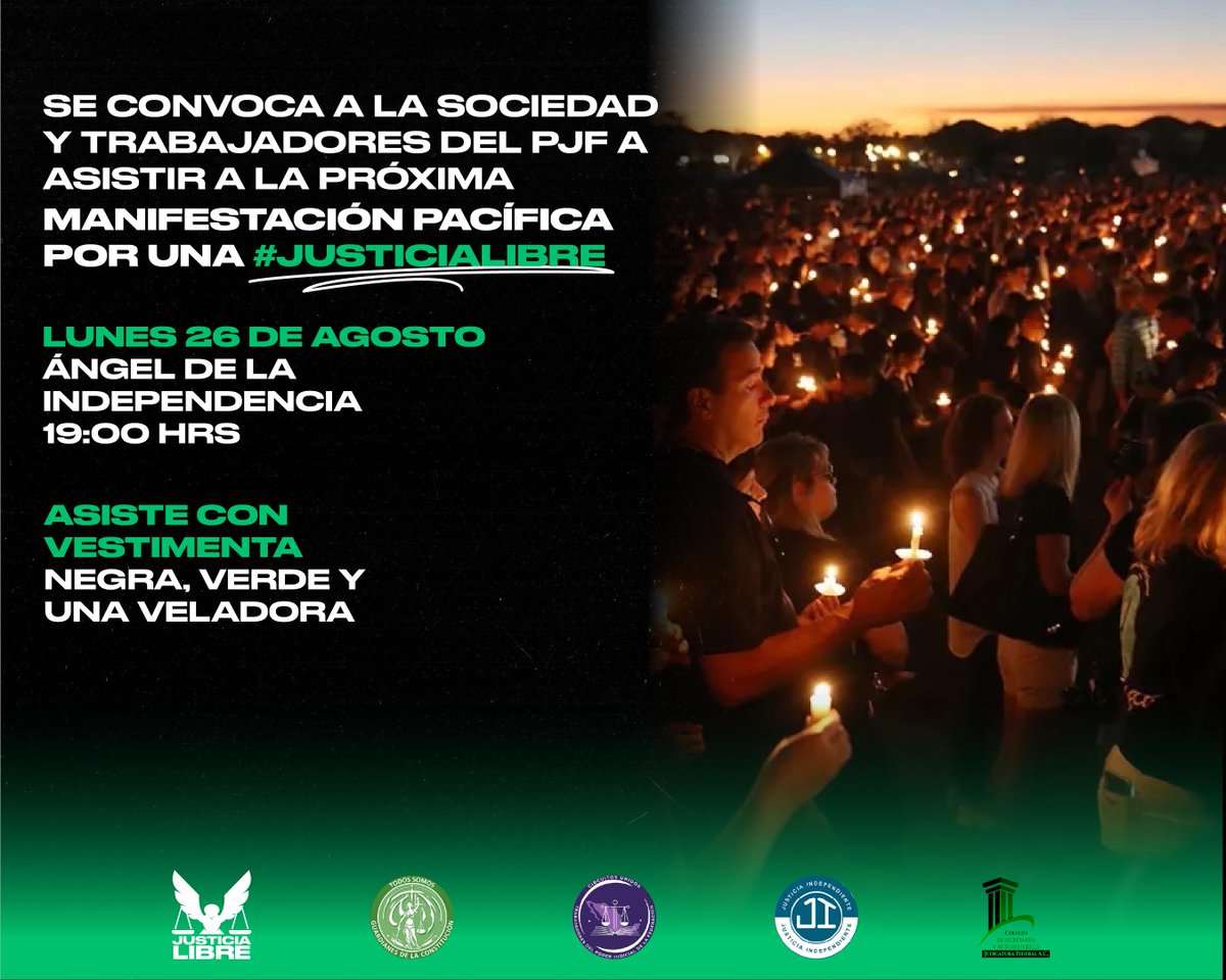 #JusticiaLibre ⚖️ | Como activistas comprometidos con la justicia y los derechos humanos, nos sumamos a esta acción ciudadana. 

La #ReformaJudicial no debe ser aprobada.

¡Tú también súmate!

📌 Ángel de la Independencia
🕔 19:00 h

México merece un mejor sistema de justicia 📢