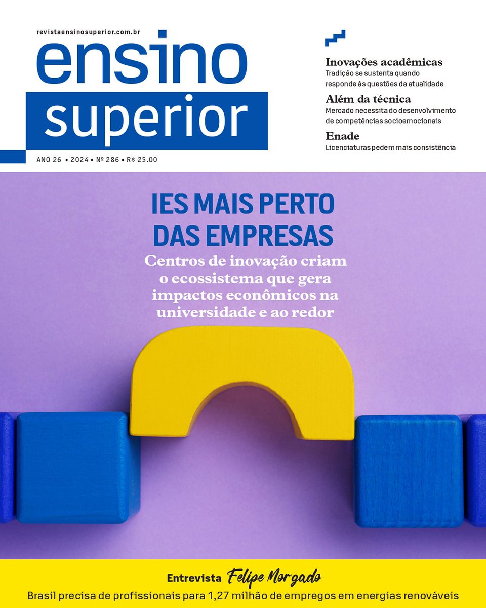 A nova edição da Revista Ensino Superior está disponível. A publicação destaca a proximidade da universidade com o mercado de trabalho e traz temas como o hidrogênio verde, educação socioemocional, novo Enade e mais. Acesse pelo app da revista.