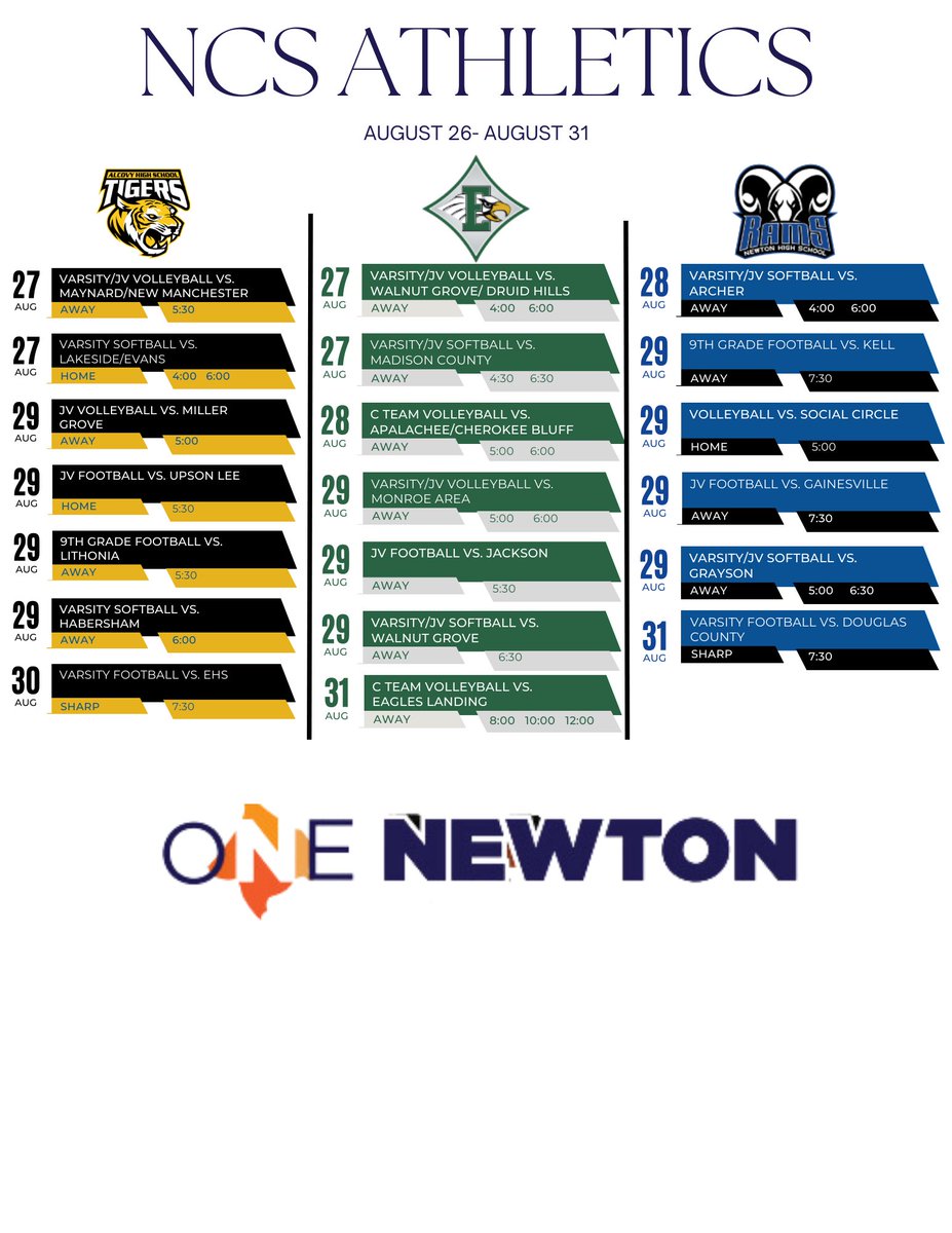 Check out NCS games and matches this week!  #NCSAthletics #SpiritPrideExcellence