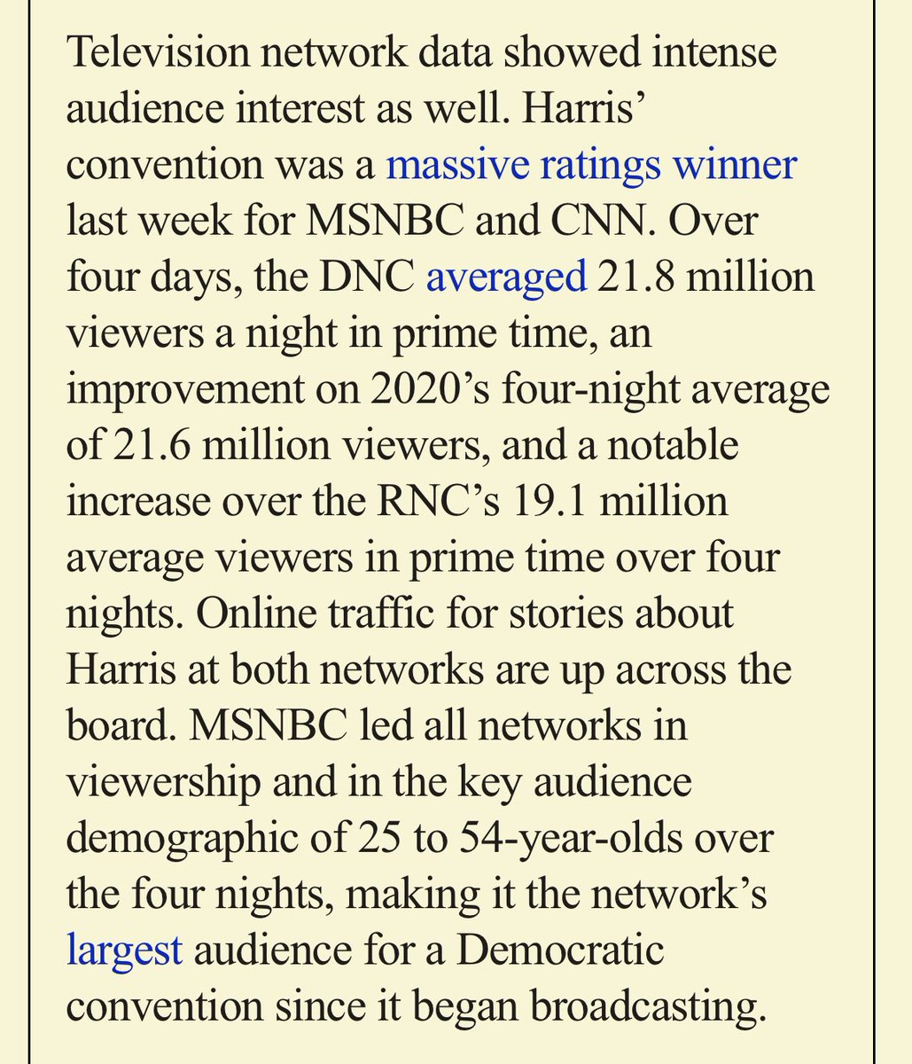 Wrote about this in the <a href="/semafor/">Semafor</a> media newsletter, but for the first sustained period in the Trump era, ratings/traffic/subscriptions/downloads all show that news audiences seem more interested in consuming content about the non-Trump candidate in the race semafor.com/newsletter/08/…