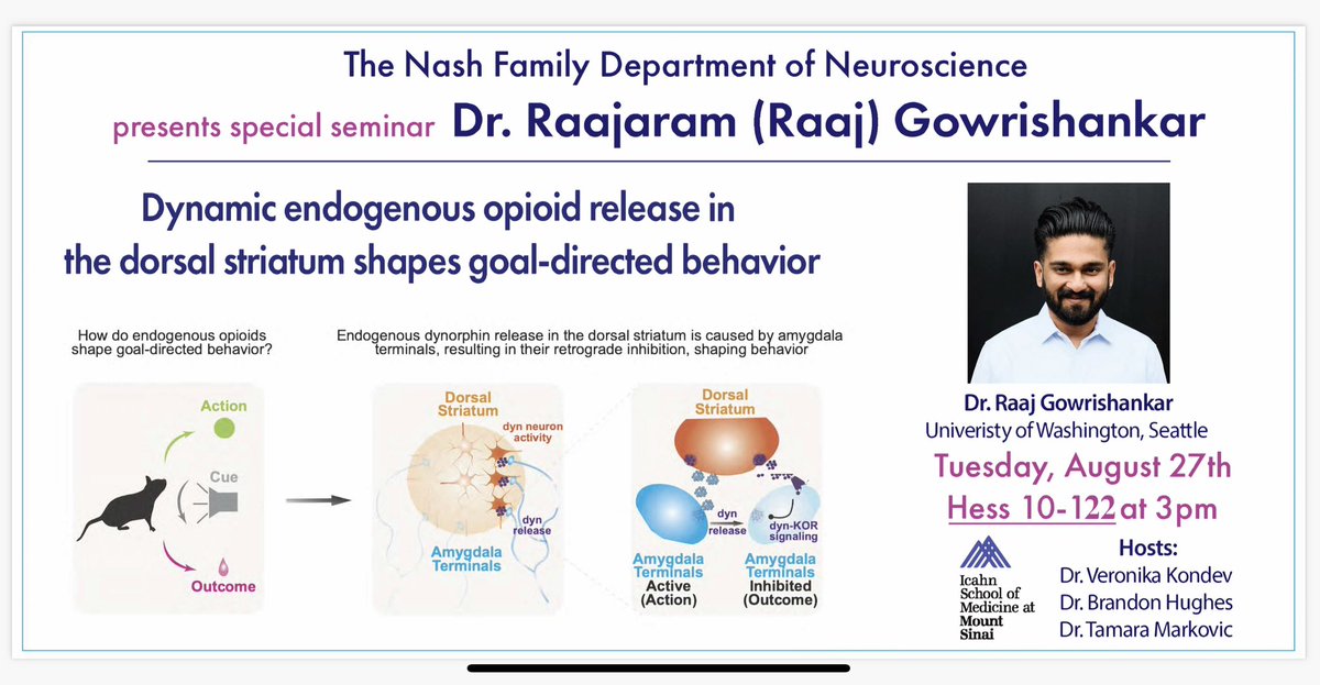 Brandon Hughes, PhD (@brandonhughes90) on Twitter photo Join us for an AMAZING talk <a href="/SinaiBrain/">Friedman Brain Institute</a> by the <a href="/outRaajeous/">Raaj Gowrishankar</a> himself! Tomorrow @ 3pm❗️ Not to be missed! #Neuroscience #Opioids #DorsalStriatum #Neuropeptides
<a href="/IcahnMountSinai/">Icahn School of Medicine at Mount Sinai</a> Join us for an AMAZING talk <a href="/SinaiBrain/">Friedman Brain Institute</a> by the <a href="/outRaajeous/">Raaj Gowrishankar</a> himself! Tomorrow @ 3pm❗️ Not to be missed! #Neuroscience #Opioids #DorsalStriatum #Neuropeptides
<a href="/IcahnMountSinai/">Icahn School of Medicine at Mount Sinai</a>