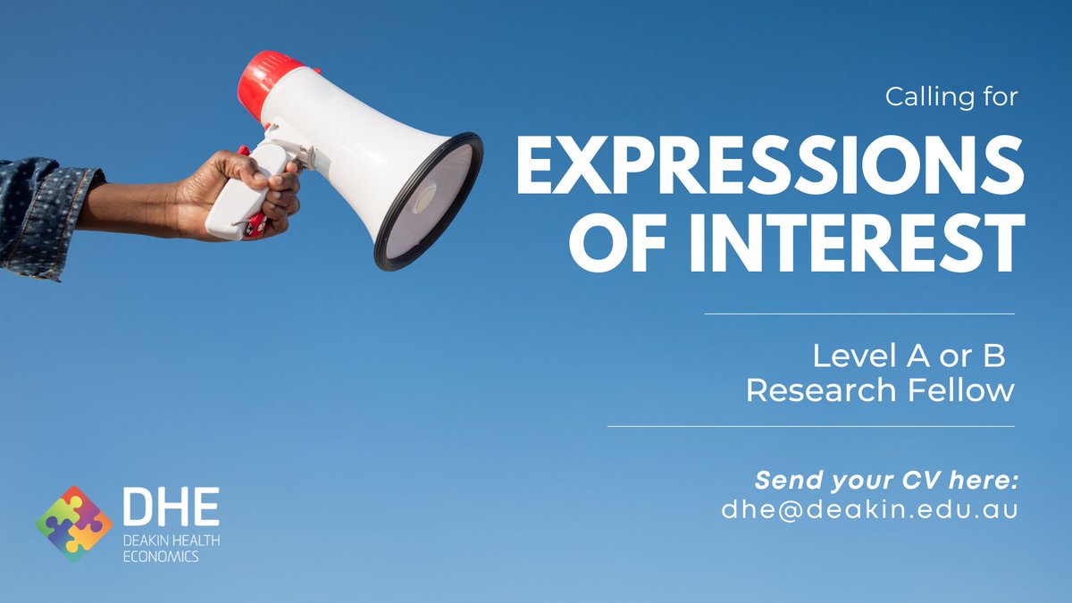 Deakin Health Economics (@dhe_deakin) on Twitter photo Interested in joining our awesome team?📢Now calling for expressions of interest!📢
Get in touch at: dhe@deakin.edu.au
<a href="/IHT_Deakin/">Institute for Health Transformation</a> <a href="/RobinsonSuz/">Suzanne Robinson</a> Interested in joining our awesome team?📢Now calling for expressions of interest!📢
Get in touch at: dhe@deakin.edu.au
<a href="/IHT_Deakin/">Institute for Health Transformation</a> <a href="/RobinsonSuz/">Suzanne Robinson</a>