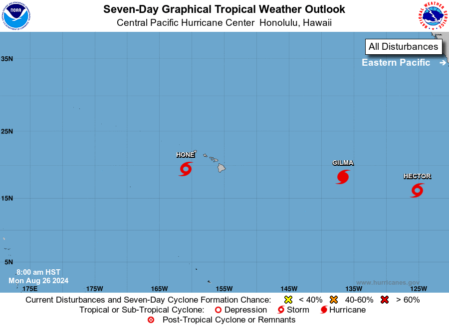 SkyAlertStorm's tweet photo. 🌀🏝️🌀🌀 #Hawaii, #Hone, #Gilma y tal vez #Hector: una isla, tres ciclones tropicales.

El fin de semana fue un momento de alta actividad ciclónica al sureste de Hawaii tras el paso del #Huracán Hone, generando #inundaciones en Mamalahoa Highway y #lluvias en las cataratas Akaka.

⚠️ Pero esto no para pues se pronostica otro impacto en la misma región por #Gilma como #TormentaTropical hacia el fin de semana y un acercamiento de #Hector como #DepresiónTropical entre el sábado y domingo.

📽️: @CIRA_CSU | @RenoMakani | @blondetwin22