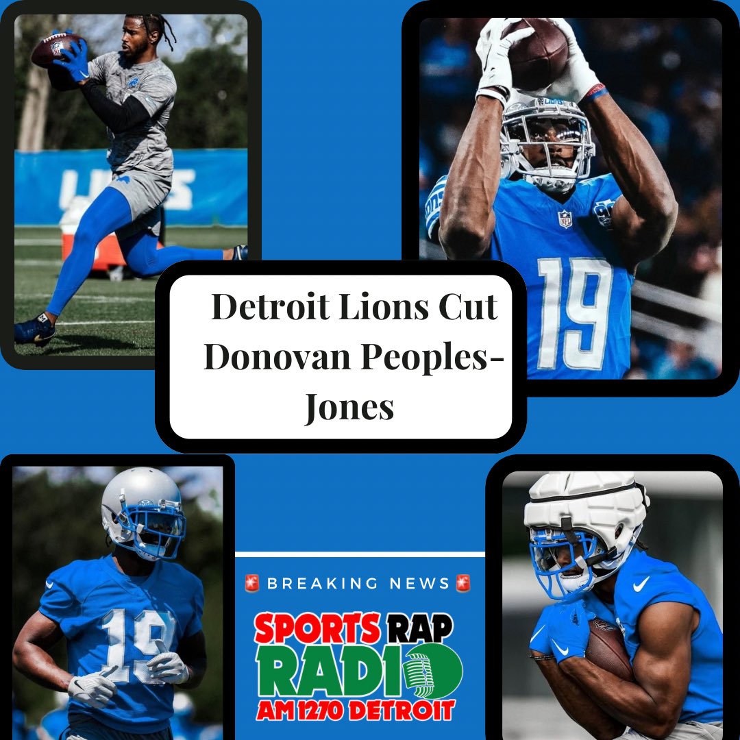SportsRapRadio1's tweet photo. 🚨Breaking News🚨 

The Detroit Lions cut former Cass Tech Alumni and Michigan Wolverine, Donovan Peoples-Jones. Per Jordan Schultz 

Who is the answer for the Lions at wide receiver three? 🤔

Photo 📸: @Lions https://t.co/xYQXJT7gsv