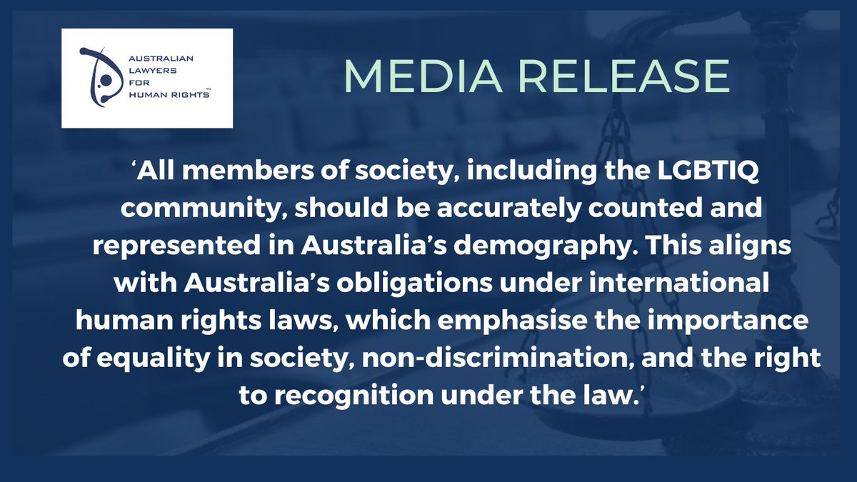 Media Release: ALHR urges the Aus Govt &amp; the ABS to take immediate steps to ensure the national census asks comprehensive questions on sexual orientation, gender identity, &amp; intersex status. 
shorturl.at/Go0aF
#LGBTIQ #Census #auslaw #HumanRights
