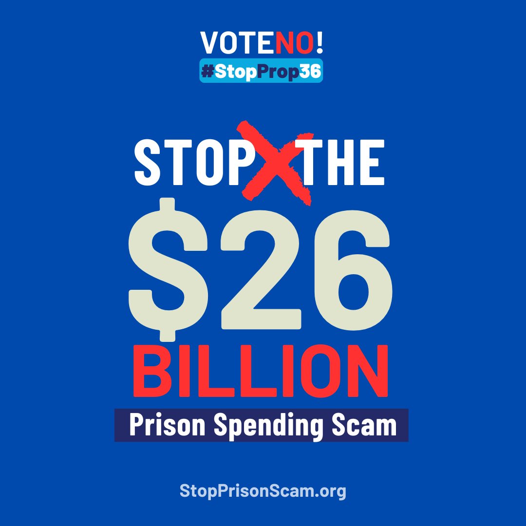 🚩🚩 #Prop36 is a prison spending scam threatening to take California backwards ⬅️ Say NO to #Prop36 this November!

Prop 36 would:
🔪 Cut $850 million in the next decade from dedicated funding for mental health, substance use treatment, survivor services, reentry support, and