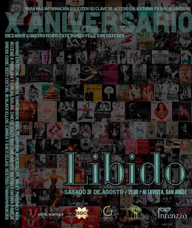 LibidoSW's tweet photo. ¡Esta semana celebramos en grande! 

Libido cumple 10 años y queremos compartir esta noche tan especial con todos nuestros clientes y amigos queridos que conforman esta gran familia liberal.

Disfruten nuestros shows eróticos, premios, playroom, bocadillos, guarda ropa, valet parking y más.

Acceso a parejas, chicas solas, chicos solos (únicamente en trío con alguna pareja)

Para más información y clave de acceso visiten https://t.co/dN0qepss0s