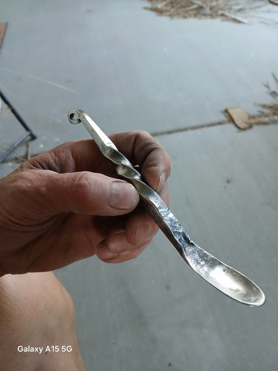 nearsys's tweet image. Fired up the propane forge after a year and forged me a spoon. Not the best, but then again I have plenty of room to practice and get better. This was made from 3/8 in square stock. I'll need wider stuff so I can make a wider bowl on the spoon next time. #blacksmithing #forging
