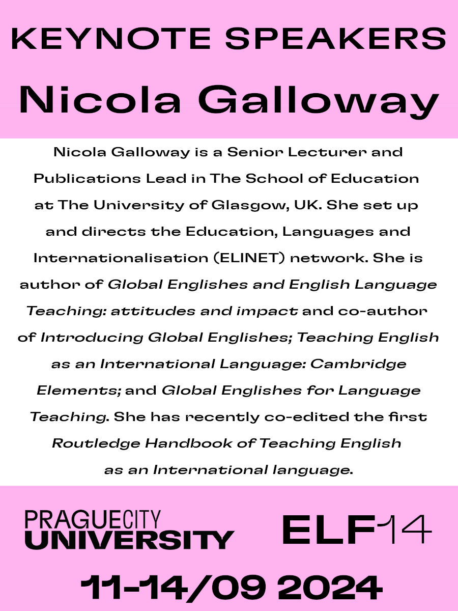 ELF14conference's tweet photo. 🗣️ We’re thrilled to announce another fantastic keynote speaker for #ELF14, @DrNicolaG! 🎉 Make sure you don't miss her session!
🔗 Check out the conference programme: https://t.co/mEDWxWiKyC
🔗 Register now: https://t.co/JTXxBkLuHl
#KeynoteSpeaker #TEFL #ELT https://t.co/1M7nKXHmHO