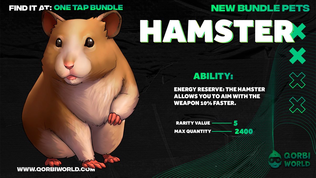 QorbiWorld's tweet photo. The new Qorbi World Pet Hamster in the One Tap Bundle will get you a 5x staking reward when paired with a QorX pass 🤝 AND the ability to pull out your weapon 10% faster in game 🔫🔫

Read more about the $3 Skin bundles here ⬇
https://t.co/NtwWzwSRql https://t.co/Os0Ya1JZo8