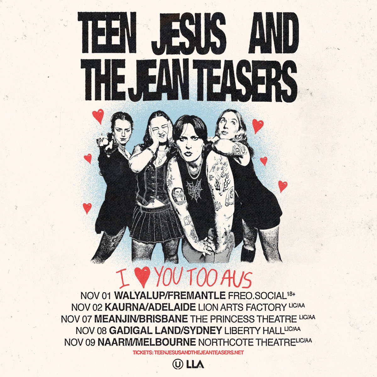 🚨Pookies!! So excited to announce our Australian I LOVE YOU TOO tour dates ❤️❤️ AND every show except Perth is all ages!!
Pre-sale starts at 9am AEST tomorrow so sign here to get early access x
laylo.com/teenjesusandth…