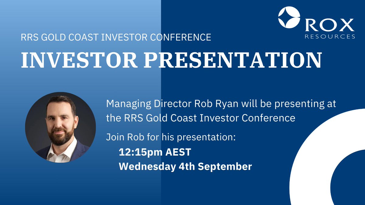 Join Managing Director Rob Ryan at the #RRSGoldCoast Investor Conference at the RACV Royal Pines next week.

Rob will be presenting at 12:15pm on Wednesday September 4th &amp; investors can join him at the #RXL booth.

Register now to attend or watch online:
ow.ly/reXx50T6eOi
