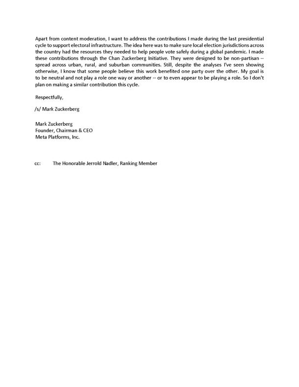 ZUCKERBERG LAMENTA TER CEDIDO ÀS EXIGÊNCIAS DE CENSURA DE BIDEN E CORTA FINANCIAMENTO DOS DEMs

Mark Zuckerberg, em uma carta bombástica ao presidente do Judiciário da Câmara, Jim Jordan, expressa profundo pesar pela conformidade da Meta com a pressão do governo Biden para