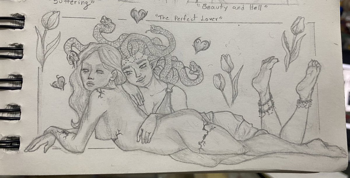mena3015's tweet photo. The meaning of flowers 💐🌷🌹🥀🪻🪷🌺🌸🌼🌻 Pt.2 #pencildrawing #skeleton #cíclope #siren #sirendrawing #catlady #medusa #flowerdrawing https://t.co/kgdKx69uY7