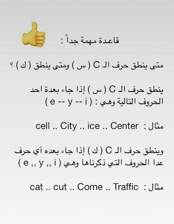 قاعدة مهمة جدا في اللغة الإنجليزية..
متى ينطق حرف ال C س ومتى ينطق ك

t.me/MrAhmedSaad87