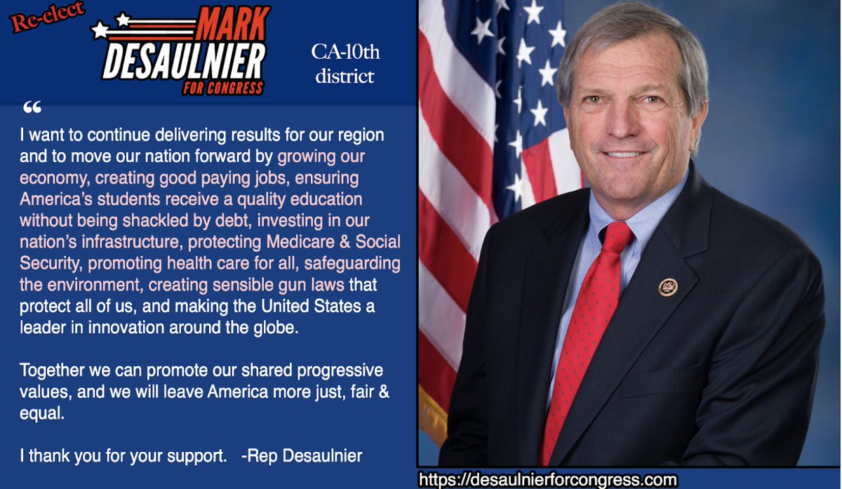 Deemoney521's tweet photo. 🗣Please join me and donate a few dollars to reelect Mark DeSaulnier for #CA10! Any small amount helps!!
Visit Mark’s website & Actblue here🔗>https://t.co/W17f2BpfHM
#CAPols #CAVotes #California https://t.co/k1I5dYX49R