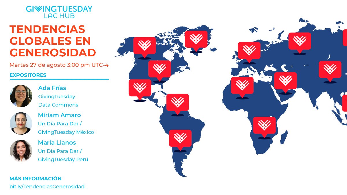 SICDOS's tweet image. ❤️💚 El martes 27 de agosto a las 3 pm UTC-4, acompaña a Ada Frías, Miriam Amaro y María Llanos mientras exploran cómo "The Giving Bridge" de GivingTuesday Data Commons revela las últimas tendencias globales en generosidad. ¡Regístrate en bit.ly/TendenciasGene…!