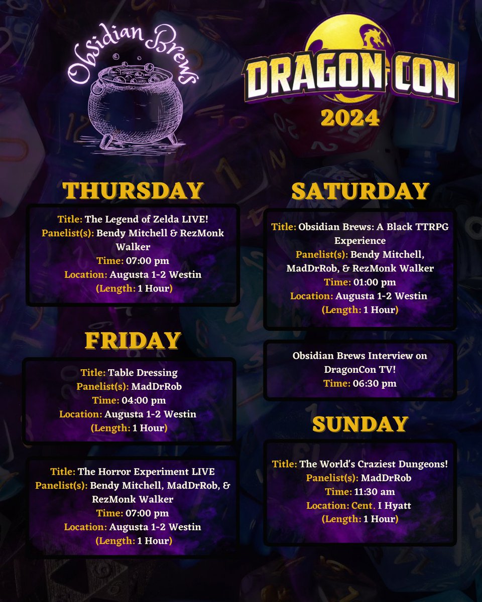 Obsidian Brews at DragonCon! 🎲 🐉 (@obsidianbrews) on Twitter photo 1/2 Greetings fellow #DragonCon attendees! Join brewers <a href="/bendydinosaurs/">Bendy DEMANDS a Free Palestine 🇵🇸</a> @maddrrob and <a href="/RezMonkWalker/">RezMonkWalker| Obsidian Brews 🔜...</a> for some TTRPG side quests all weekend long! 1/2 Greetings fellow #DragonCon attendees! Join brewers <a href="/bendydinosaurs/">Bendy DEMANDS a Free Palestine 🇵🇸</a> @maddrrob and <a href="/RezMonkWalker/">RezMonkWalker| Obsidian Brews 🔜...</a> for some TTRPG side quests all weekend long!