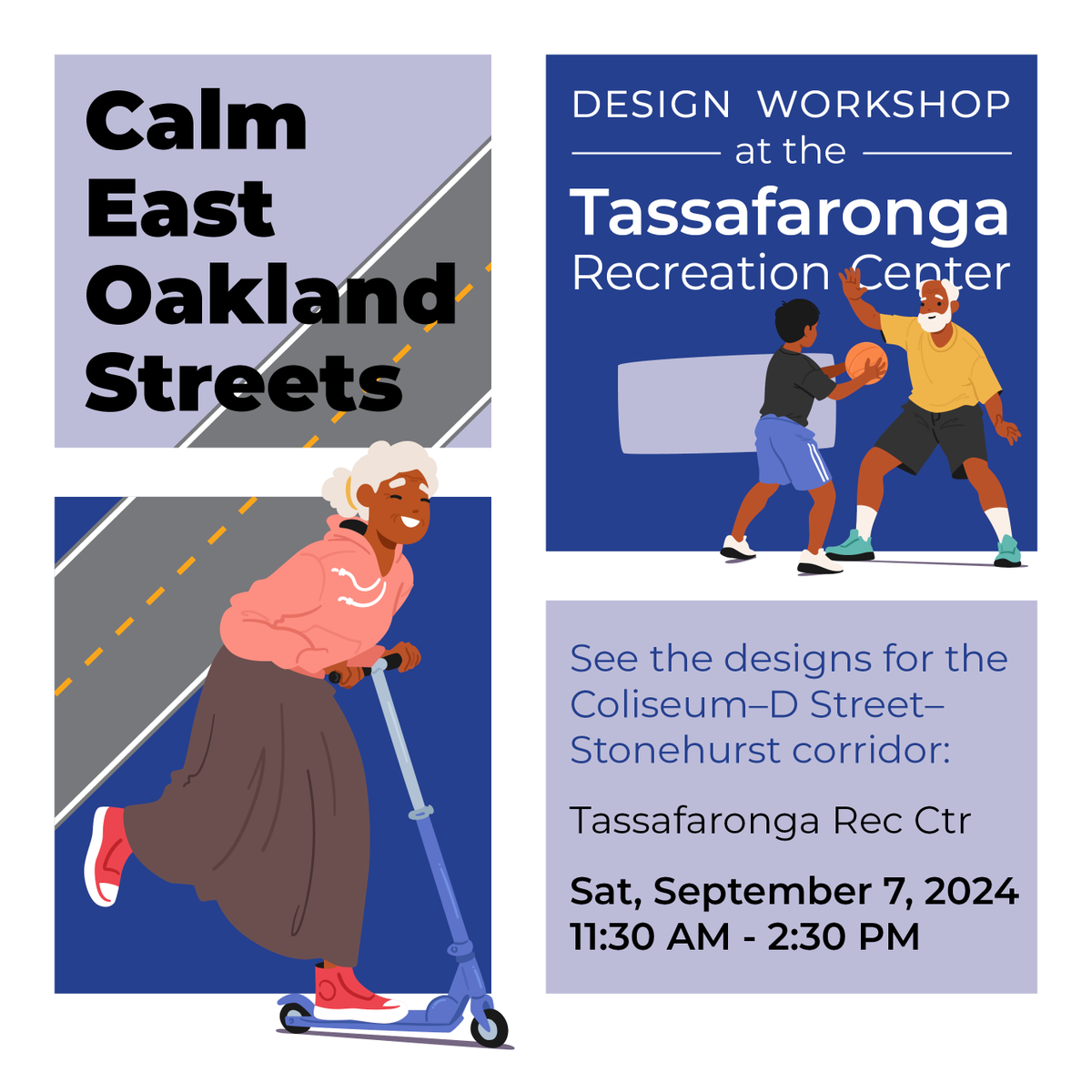 Visit the Tassafaronga Recreation Center on Sept 7 to see designs for the Coliseum-D Street-Stonehurst corridor (Hamilton St, Rudsdale St, D St, Royal Ann St).

📍Tassafaronga Rec Center (975 85th Ave)
📆Sat, Sept 7 at 11:30 AM - 2:30 PM

Read more: hubs.la/Q02MDc4q0