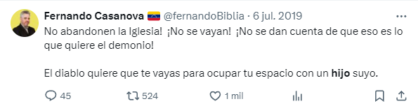 Mensaje de Fernando Casanova en el 2019 a todos los católicos.