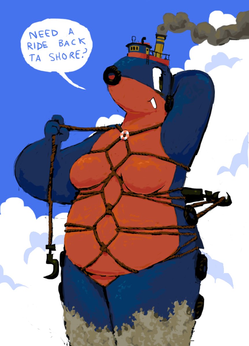 shockpine's tweet photo. rope-themed anthro tugboat https://t.co/EiPLLsCaN8
