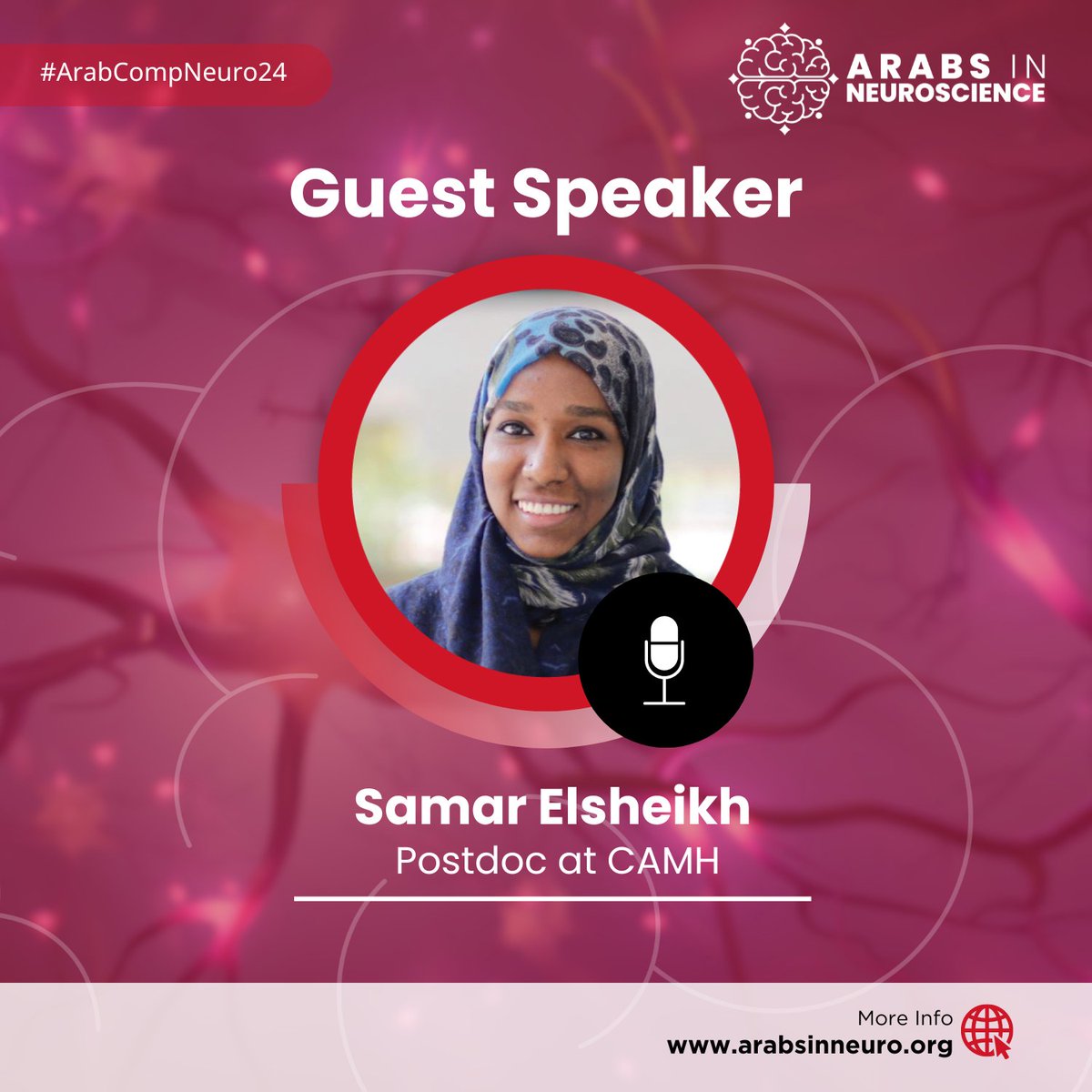 ArabsInNeuro's tweet photo. And for our third and final guest speaker for #ArabCompNeuro24, we have Dr. @SamarElsheikh who tackles neuropharmacology problems using computational approaches. https://t.co/Mzqmi5PJAS