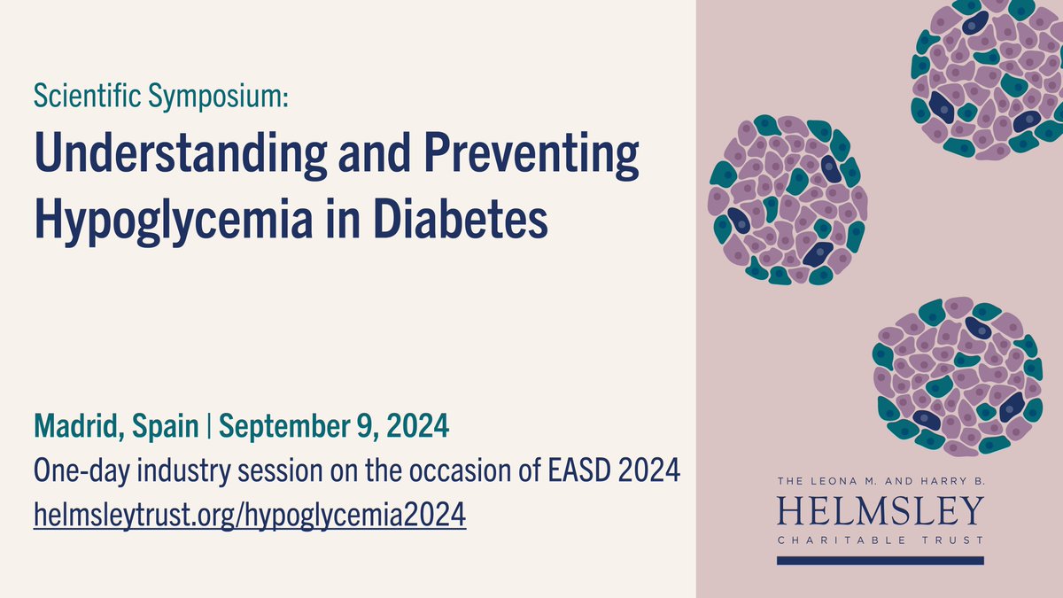 HelmsleyTrust's tweet photo. Registration is filling up for our one-day session at #EASD2024 on September 9th, 2024, in Madrid, Spain! Our complimentary lunch is only available to those who register in advance. We are also accepting abstracts for our poster session. 

The symposium will feature the session, “Clinical progress and regulatory perspectives regarding pharmacological strategies to prevent hypoglycemia.” There will be four short talks followed by a discussion session chaired by Dr. Marjana Marinac at @BreakthroughT1D with speakers Dr. Asger Lund at Copenhagen University Hospital Gentofte, Dr. Richard Liggins at @Zucara_ca, and Karen Hauda, JD, MS, at @novonordiskus. We look forward to an engaging conversation with our speakers and attendees. 

Join us for this exciting event: https://t.co/PpeX0vWDc2 

#Hypoglycemia #Type1Diabetes #Type2Diabetes #T1D #T2D #AlphaCells #BetaCells #Glucagon
