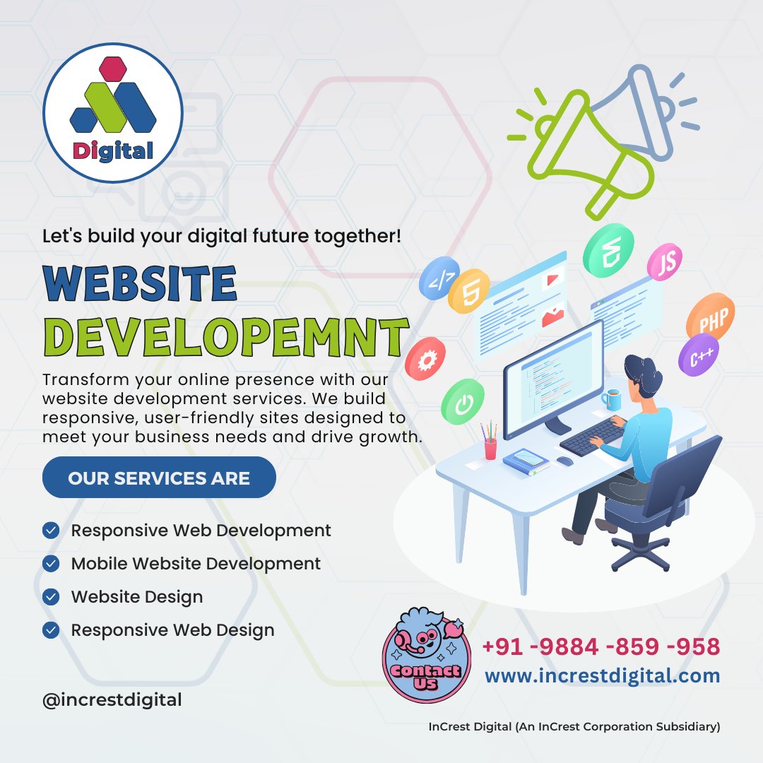 IncrestDigital's tweet photo. Transform your online presence with our Website Development Services. We build responsive, user-friendly sites design to meet your business needs and drive growth.

#InCresting #InCrestDigital #WebDevelopment #WebsiteDevelopment #ResponsiveWebDevelopment #MobileWebsiteDevelopment https://t.co/4nKi5wK3zq