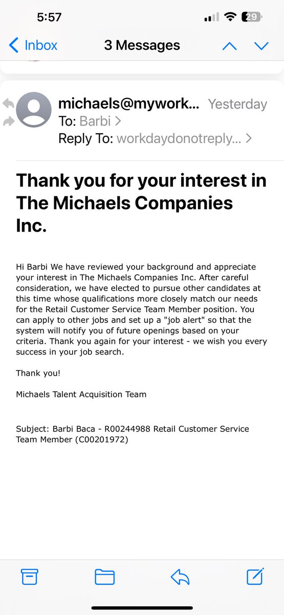 Bacabarbi's tweet photo. @MichaelsStores It wasn’t a scam. I applied directly through the website after I received an email invitation to apply. https://t.co/1E3sXTGSUi