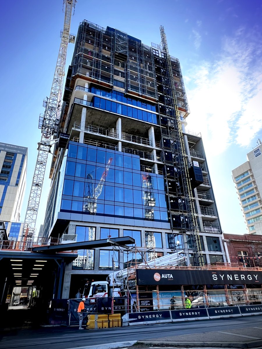 SynrgyConstruct's tweet photo. The transformation continues at Victoria Tower as the facade installation progresses beautifully, maximising the opportunity right to the underside of screens and around the builder's hoist cavity. https://t.co/ftpUfxtTPb