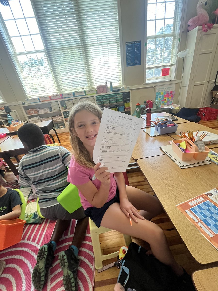 Mitchell_EES's tweet photo. Last week we practiced all things “Place Value” including writing our own checks! We learned how to write those big scary numbers in words! 💵 https://t.co/QbF6B1TEdg