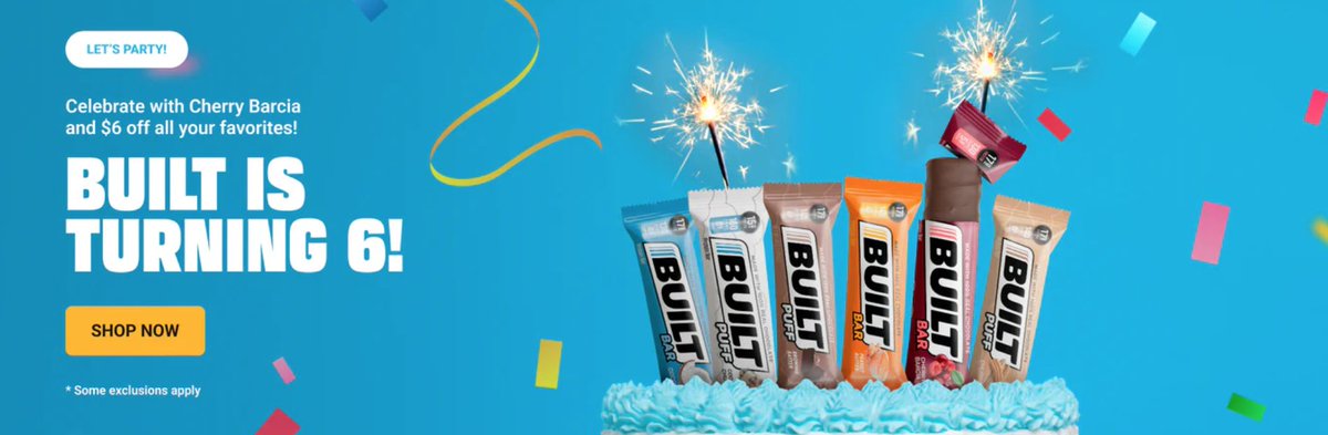 andrewbishup's tweet image. Built Bar is celebrating  their birthday! They are six years young 😉

Right now you can save $6 + 10% using BISHOP2020 and get FREE shipping at built.com.

#bebuilt #built #builtbar #imbuilt #fitness #protein