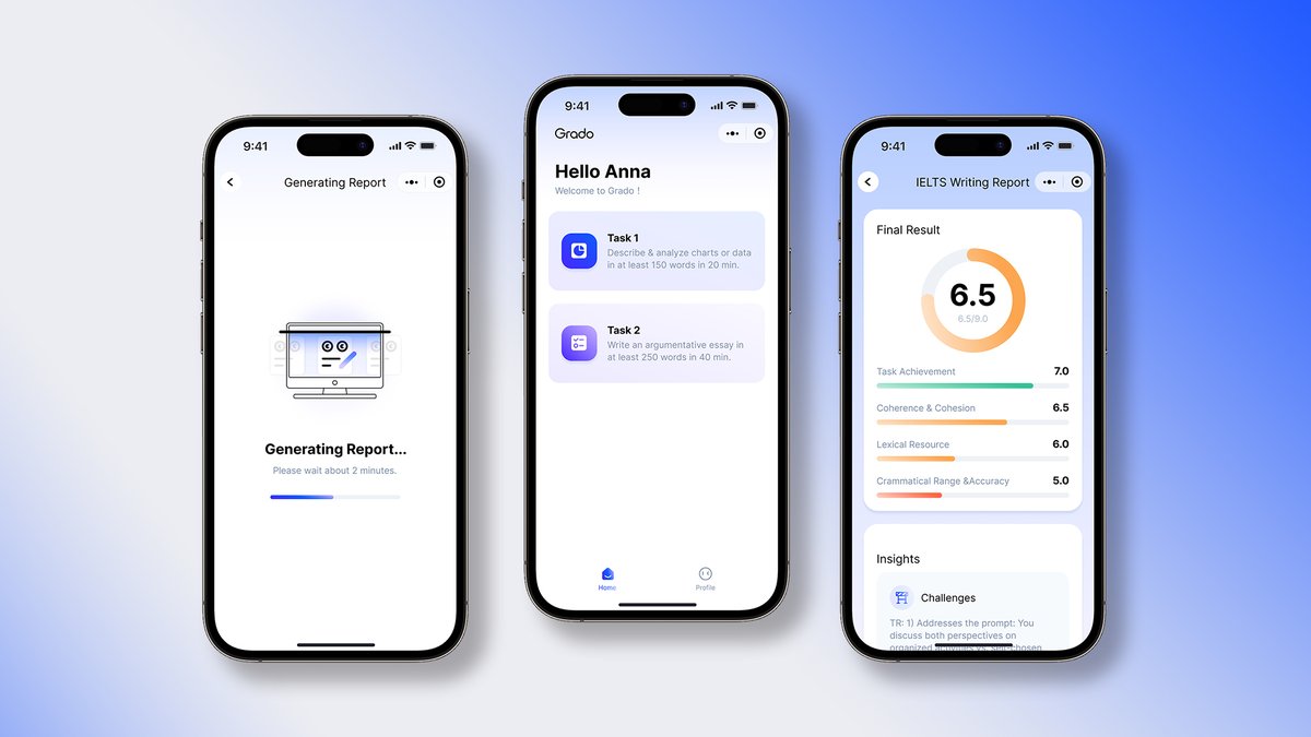 Grado_Ai's tweet photo. 🚀 Grado is coming to WeChat! 🚀

Here’s a sneak peek at our sleek, straightforward UI designed to make #IELTS prep more accessible than ever. Get ready to master your #writing with just a tap! 🌟

First on #WeChat, soon on the #AppStore. Stay tuned! 📱✨ #GradoAI #EdTech https://t.co/zNGQ3jPw4A