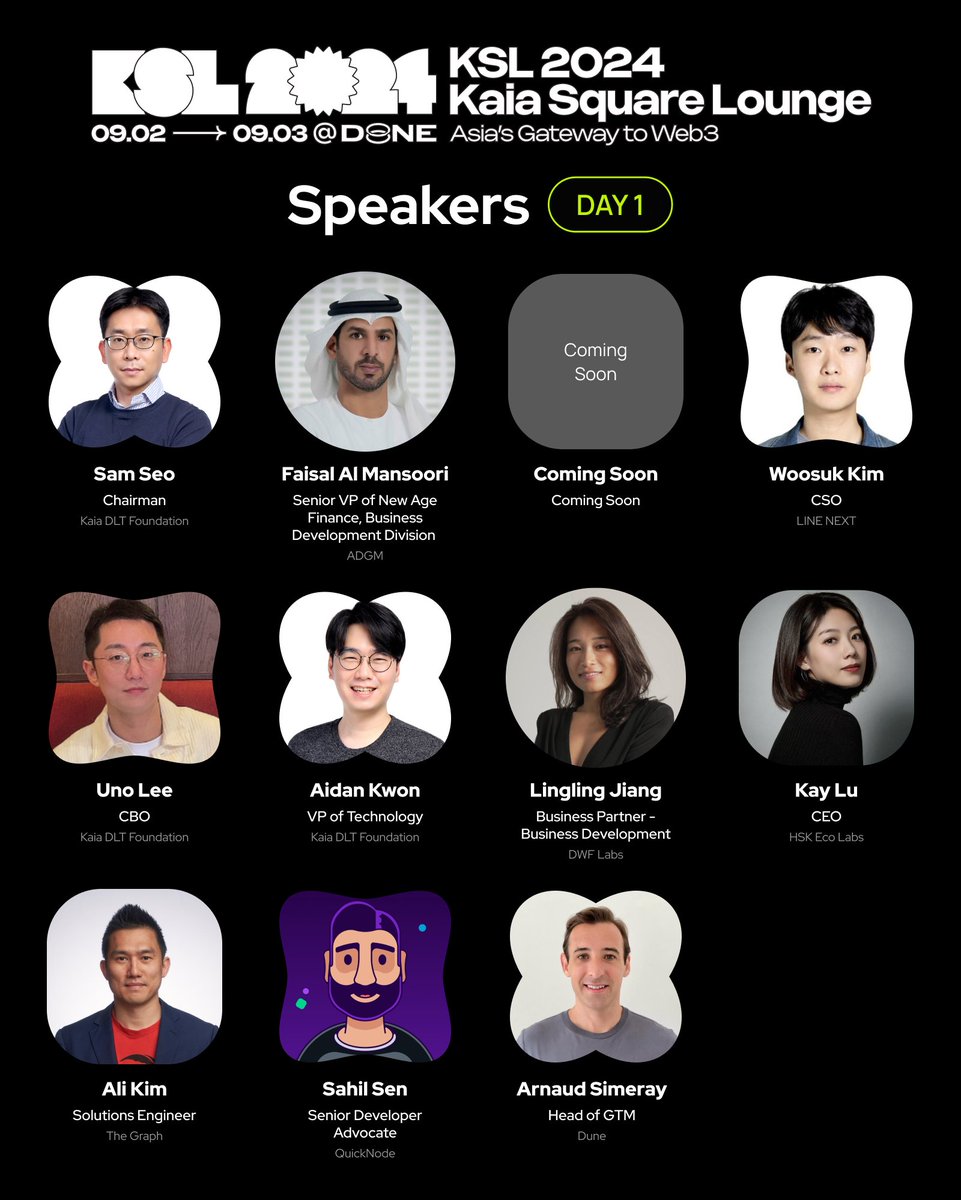 KaiaChain_KR's tweet image. 9월 2일-3일에 개최되는 #KSL2024 에서 23개의 세션과 5개의 패널에 참가하는 연사들을 공개합니다🙌 

Kaia팀은 해외 유수 파트너사와 'Asia's Gateway to Web3' 라는 주제로 대화 나누고자 합니다.

메인행사 참석 등록하기🔻
lu.ma/ksl2024