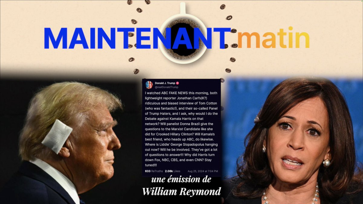 WilliamReymond's tweet photo. 🚨 « Qui veut sa tranche de pizza ? »

Il est presque 8h 🌞 et le nouvelle édition de Maintenant Matin est là. 

Et le programme est copieux : 

✅ Trump en… livreur de pizza ou les erreurs  d’une opération de com’

✅  Sacré karma : le twist du siècle en Arizona

✅ Les derniers rebondissements autour du débat Trump- Harris

✅ Le pansement sur l’oreille et le coup de chance. 

✅ Le nouveau spot de la campagne Harris

✅ La prochaine pub sur les limites du droit à l’avortement 

Pour tout savoir ce qui s’est passé aux 🇺🇸 pendant votre sommeil, le sourire en plus, c’est par là et c’est avec @ThomasRProd 

https://t.co/cewyADPKNS