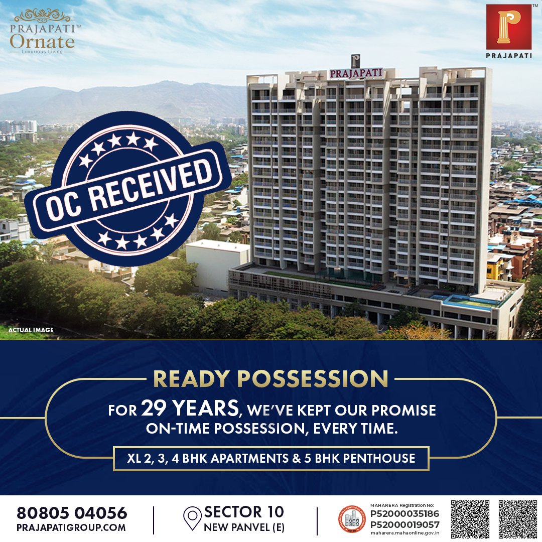 Prajapati_Group's tweet photo. For 29 years, we’ve maintained our commitment to delivering on-time possession, every time.
The wait is over—Prajapati Ornate is ready for possession!
#PrajapatiGroup #PrajapatiOrnate #OnTimeDelivery #ReadyForPossession #NaviMumbaiRealEstate #Panvel #NaviMumbai https://t.co/BvVoFUizsg